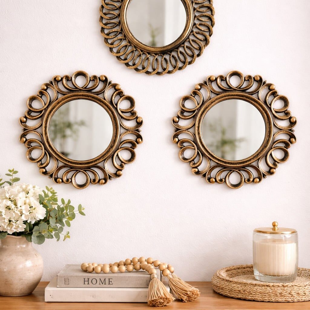 Miroir Murale Doré Vintage 3 Pièces