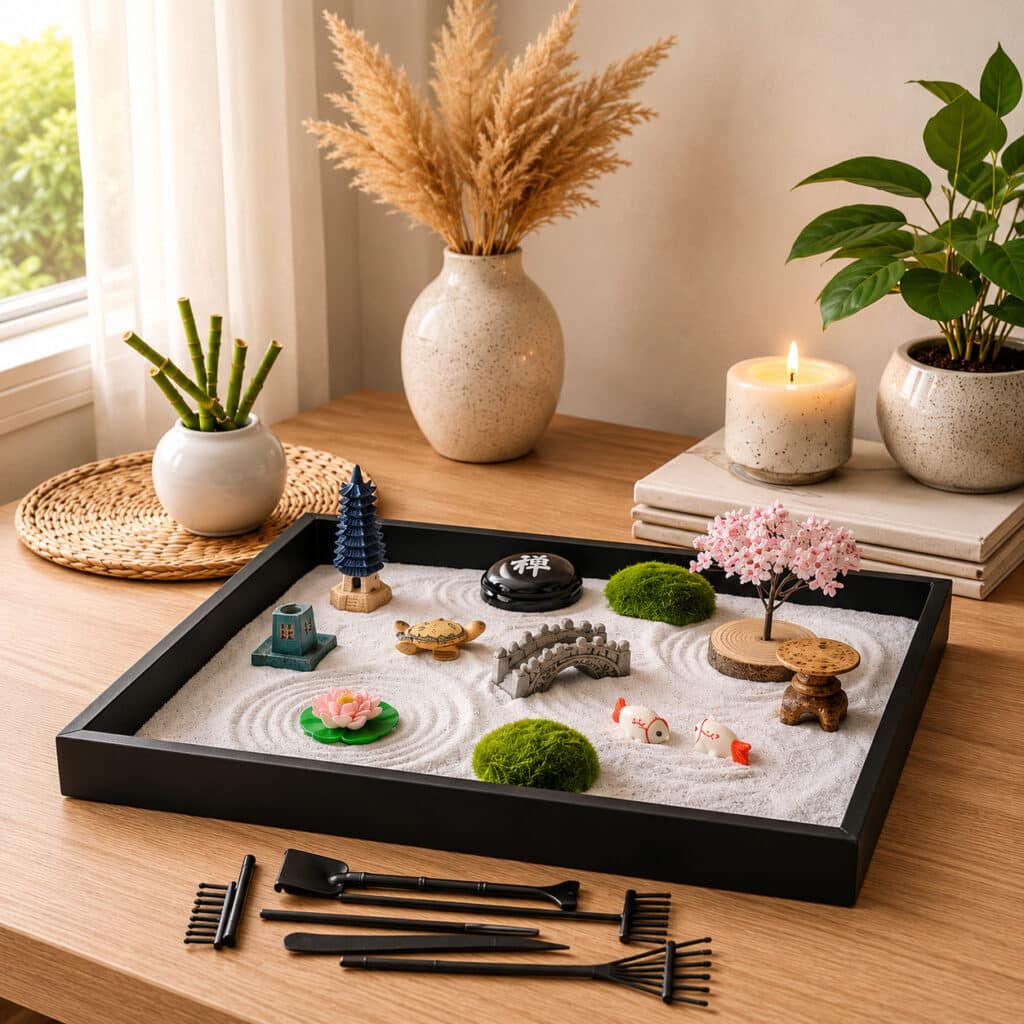 Jardin zen en bois noir