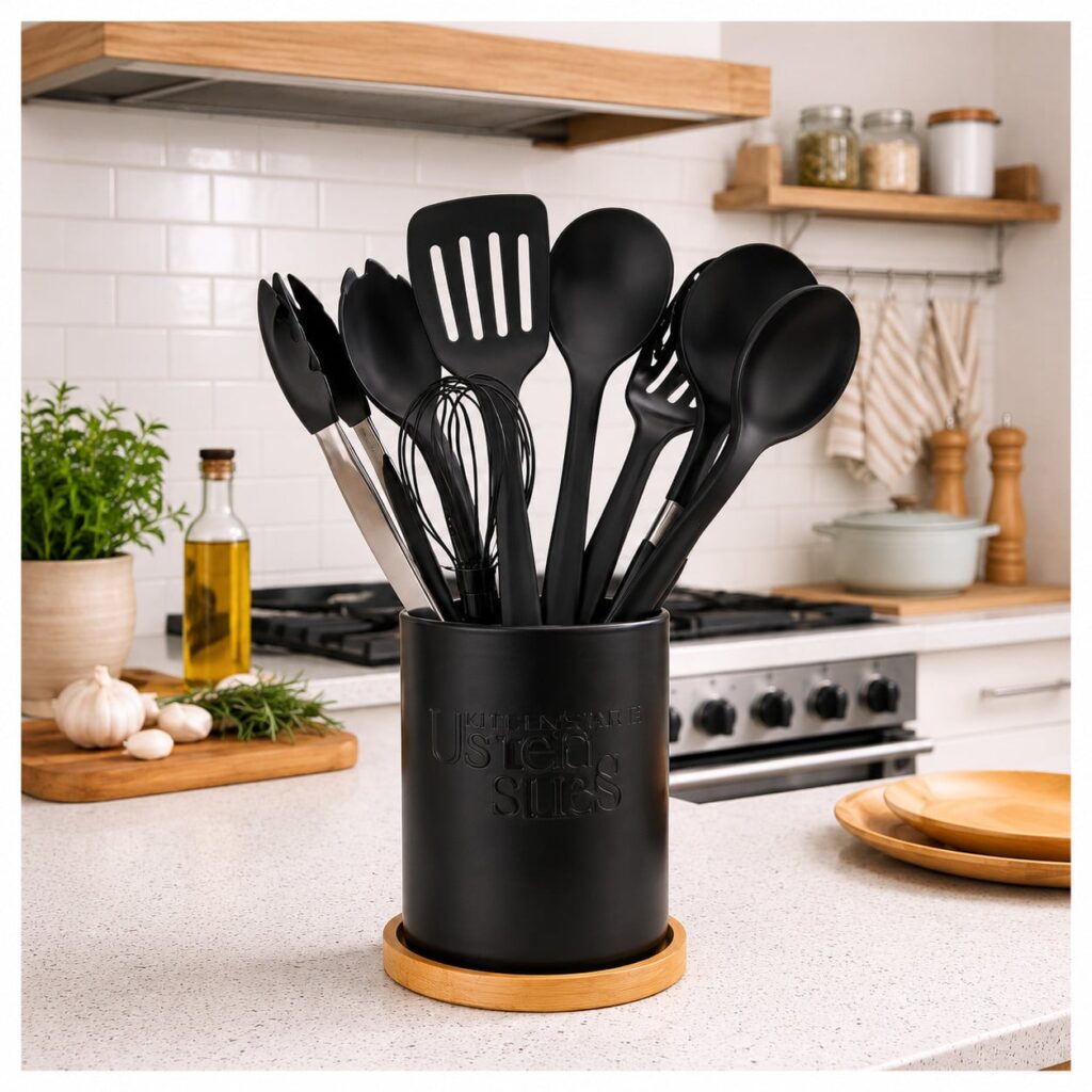 Ensemble pot ustensiles et repose-cuillere