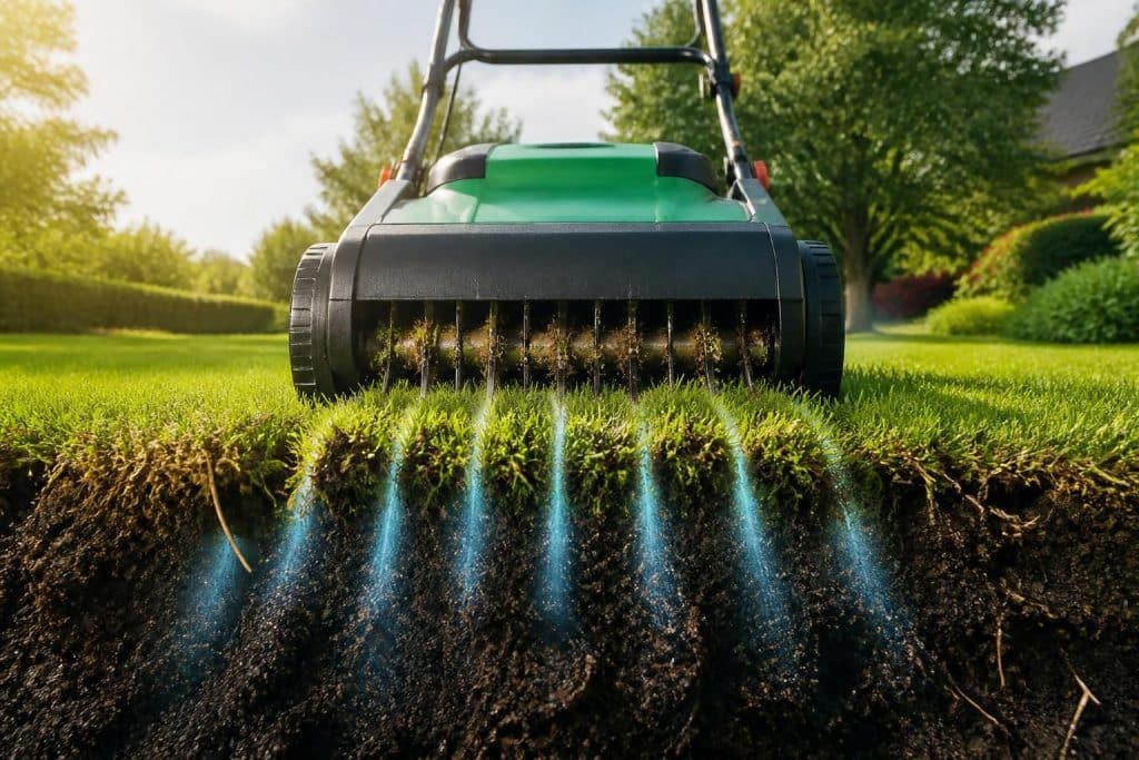 découvrez comment le scarificateur électrique améliore l'oxygénation profonde du gazon pour un terrain plus sain et une croissance optimale.