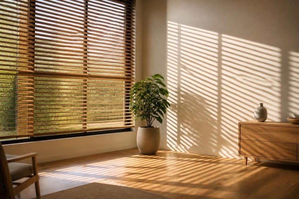 découvrez comment le store vénitien en bois permet un contrôle précis des rayons du soleil, alliant esthétique naturelle et régulation optimale de la lumière pour un intérieur confortable.