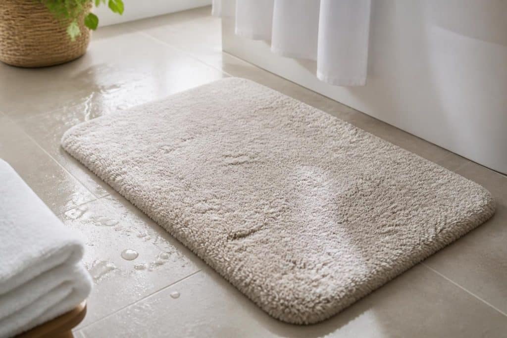 découvrez comment un tapis de bain en coton épais améliore l'absorption rapide de l'eau à la sortie du bain pour un sol toujours sec et une sensation de confort optimale.